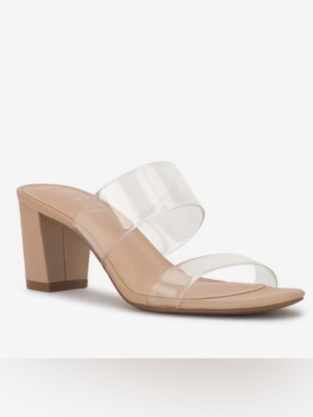 Clear Strap Block Heel Sandal - Nude